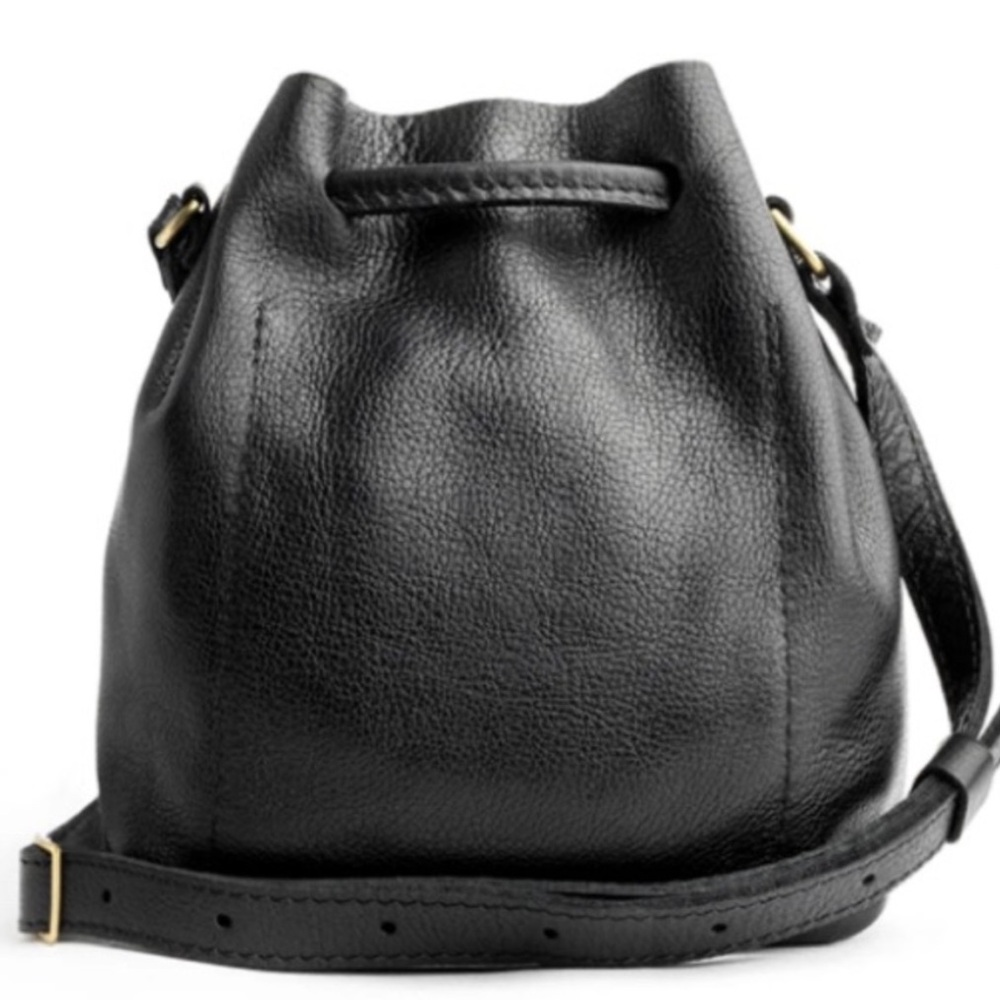 Portland Leather Black Pebbled Leather Bucket Bag - Picture 2 of 10